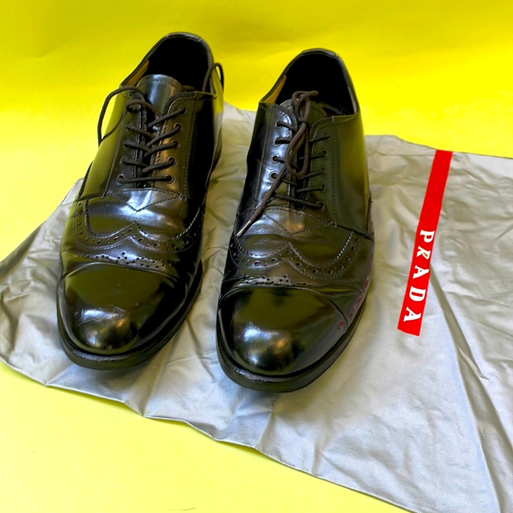 Vintage black Prada leather loafers with dust bag